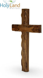 Holy Land Market Olive Wood Cross from Bethlehem - Inspirational Wall Cross for Christians, Hand Carved Wooden Cross for Wall with Certificate & Lord's Prayer Card, 10 Inches, Jerusalem Stamp
