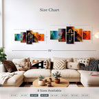 Elephant Stock Colorful Cross Wall Art Multi Piece Canvas - 5 Panel Christian Pictures Decor - Digital Design Canvas Print - Christian Wall Decor - 42" X 19"