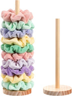 2 Pcs Scrunchie Holder Stand Hair Tie Organizer Vertical 15-20 Scrunchies Hairs Accessories Organizer Display Scrunchy Wood Hair Tie Holder Storage for Women Bathroom Bedroom Decor