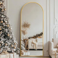 Antok Full Length Mirror, 59"x18" Floor Mirror, Arched Floor Standing Freestanding Arch Full Body Mirrors with Stand for Bedroom, Hanging Mounted for Living Room Cloakroom,Gold