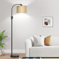 【Upgraded】 Dimmable Matte Black Floor Lamp, 1201 Lumens LED Bulb Included, Arc Floor Lamps for Living Room Modern Standing Lamp with Champagne Linen Shade, Tall Lamp for Living Room Bedroom Office
