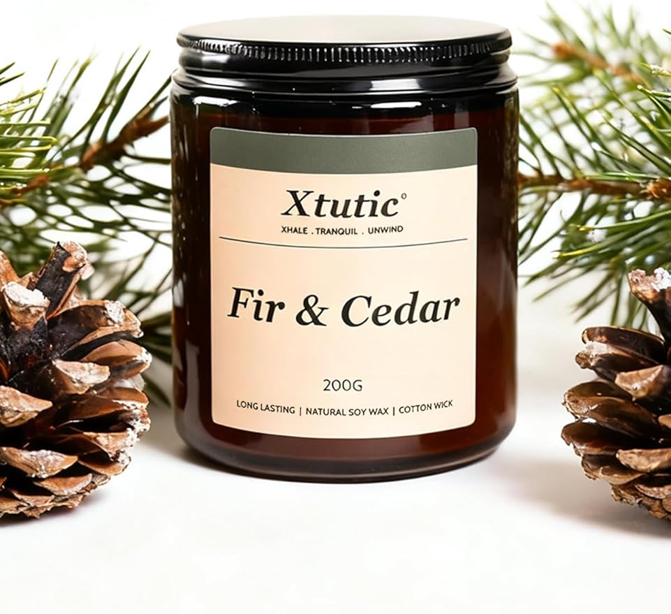 Soy Candle Gifts for Women & Men - 7oz Brown Scented Candle,50-Hour Burn Time,Aromatherapy Jar for Home Decor,Relaxing Ambiance in Bedroom & Office(Fir Cedar)
