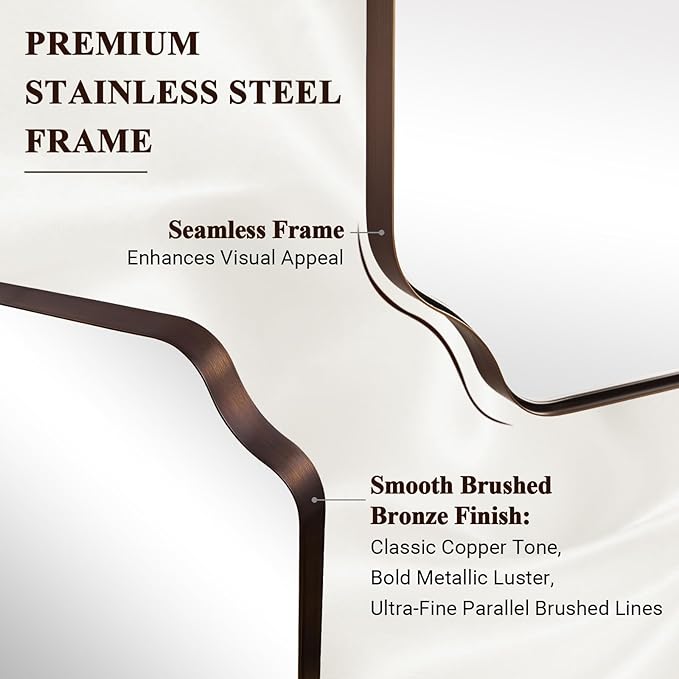 ANDY STAR Bronze Bathroom Mirror, 24x36 Inch Brushed Bronze Rectangle Mirror, Scalloped Mirror for Bathroom with Premium Stainless Steel Metal Frame, Thin Frame Deep 1’’