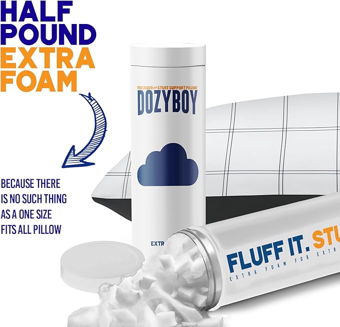 Fluff and Stuff Comfort Pillow | Queen Size Memory Foam Pillows, Chiropractor Designed and Approved 2-in-1 Back Support and Bed Pillows | Fully Adjustable Pillow (Checker, Queen (Pack of 1))