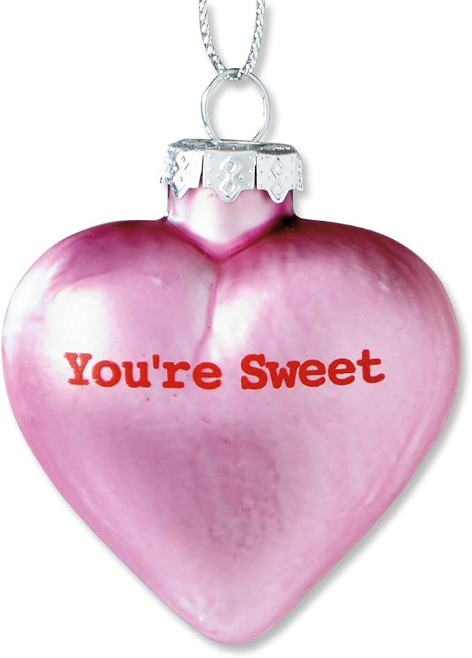 Lillian Vernon Pastel Candy Conversation Hearts Valentines Ornaments - 12-Piece Assortment, Blown Glass, Handcrafted Hanging Tree Decorations, Pastel Heart Holiday & Party Decor, 2.5 in Tall