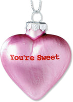 Lillian Vernon Pastel Candy Conversation Hearts Valentines Ornaments - 12-Piece Assortment, Blown Glass, Handcrafted Hanging Tree Decorations, Pastel Heart Holiday & Party Decor, 2.5 in Tall