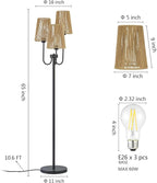RORIANO Boho Floor Lamp for Living Room, 3-Light Rotary Switch Farmhouse Standing Bedroom Lamp with Rattan Shade, Tall Floor Lamps for Rustic, Coastal, Beach or Bohemian Decor, 3 LED Bulbs Included