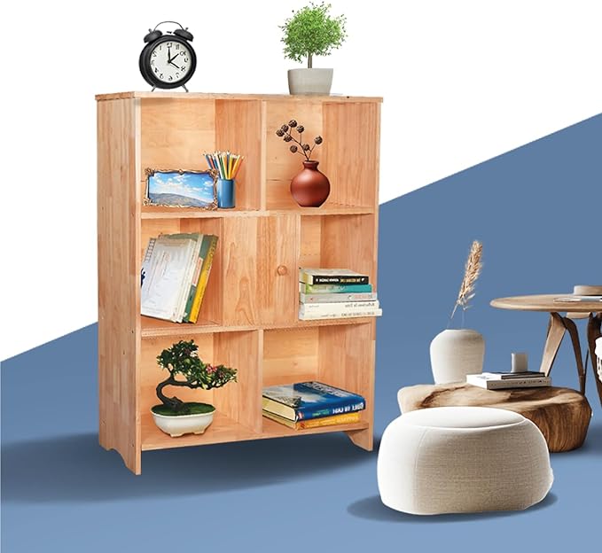 Natural Bookcase by Natural Wood, 7 Cube Bookshelf, Small Book Shelves Freestanding Display Storage Shelves. Open Bookshelf for Bedroom, Living Room and Office (Natural, 7 Cube)