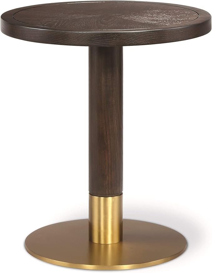 Carlotta Side Table, Patterned Wood Top, 304 Stainless Steel Base, Plated Satin Brass, Commercial Grade Quality (18'' D x 20'' H)