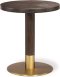 Carlotta Side Table, Patterned Wood Top, 304 Stainless Steel Base, Plated Satin Brass, Commercial Grade Quality (18'' D x 20'' H)