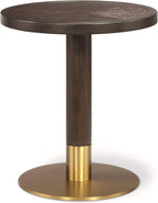 Carlotta Side Table, Patterned Wood Top, 304 Stainless Steel Base, Plated Satin Brass, Commercial Grade Quality (18'' D x 20'' H)