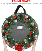 Primode Heavy Duty Wreath Storage Bag Garland Wreaths Container with Handles - Durable 600D Oxford Polyester Material Xmas Holiday Wreaths Storage Holder (30", Gray)