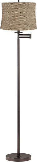 360 Lighting Dortmund Modern Adjustable Swing Arm Floor Lamp Standing 62.5" Tall Classic Bronze Metal Thin Column Dortmund Drum Shade Decor for Living Room Reading House Bedroom Family