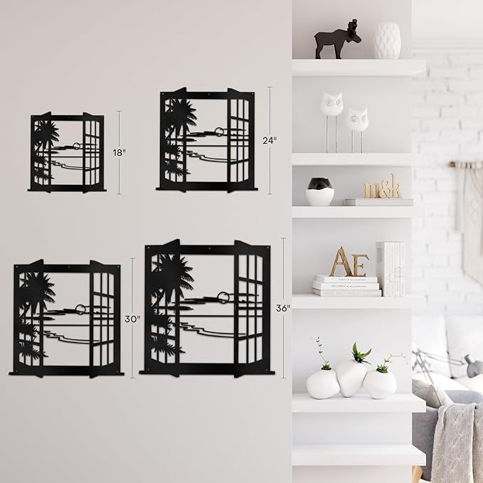 SIGNLEADER Metal Wall Art Decor Tropical Sunset Scenery Modern Abstract Wall Sculpture Hangings Home Decoration for Living Room, Bedroom, Bathroom, Kitchen, Outdoor - 30" Black