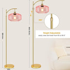 Vintage Floor Lamps for Living Room Glass Floor Lamp with Remote Control & 3 Color Temperature,Dimmable Floor Lamp Gold Mid Century Modern Standing Lamp Brass Tall Pink Floor Lamps for Bedroom Corner