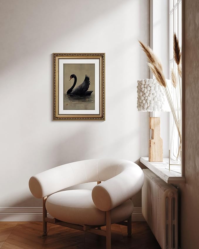ARPEOTCY Vintage Gold Framed Wall Art Decor, Black Grace Swan Canvs Art for Living Room Bedroom Office, 11x14 Inch Vintage Animal Oil Painting Picture Bathroom Wall Decor Aesthtic