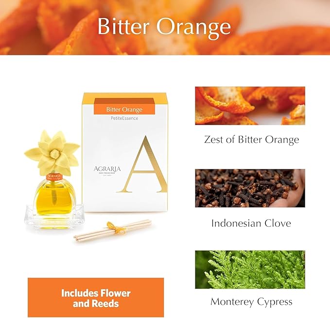 AGRARIA PetiteEssence Flower and Reed Diffuser Set, Hand Crafted Sola Flower Botanical Home Fragrance Diffuser, Bitter Orange Scent, 6 Months Lasting, No Phthalates or Alcohol for All Occasions