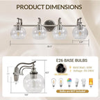 ANDY STAR Brushed Nickel Vanity Lights for Bathroom, 4 Light Vanity Light Brushed Nickel, Farmhouse Vanity Lighting Fixtures, 30.5 Inch Modern Silver Wall Sconce, E26 Base Bulbs Required, UL Certified