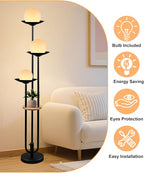 63IN Globe Floor Lamp with Table, 3-Lights Modern Dimmable Floor Lamps with 3000K Soft Warm White Bulbs for Wedding/Party, Black Tall Standing Lamp for Living Room/Bedroom