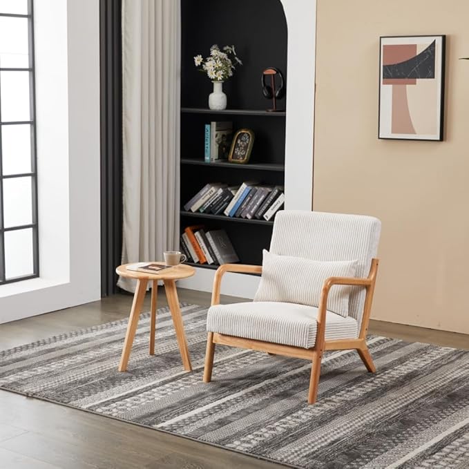 KEIKI Mid-Century Modern Upholstered Accent Chair with Side Table, Reading Chair Set