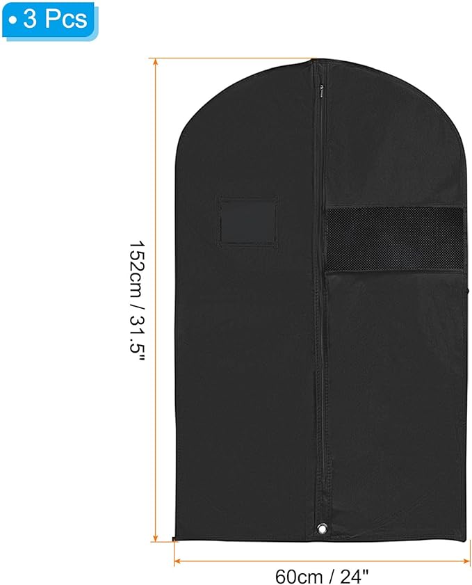 PATIKIL 60" Garment Bag, 3 Pack Breathable Suit Bag for Storage Hanging Clothes Dustproof Garment Covers for Suits Coats Dresses, Black