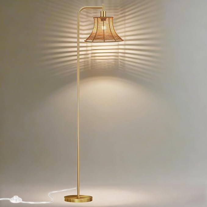 67" Modern Vintage Floor Lamp with Rope-Braided Lampshade - Ideal for Living Room, Bedroom & Office - Heavy Base, Pedal Switch, Stable & Convenient Lighting Solution(Include E26 Bulb)