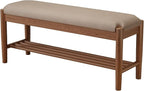 AQIMUELE Shoe Bench Entryway with Cushion, Solid Wood Bench with Shoe Storage, 2-Tier Shoe Rack Bench for Entryway,Hallway (Gray)