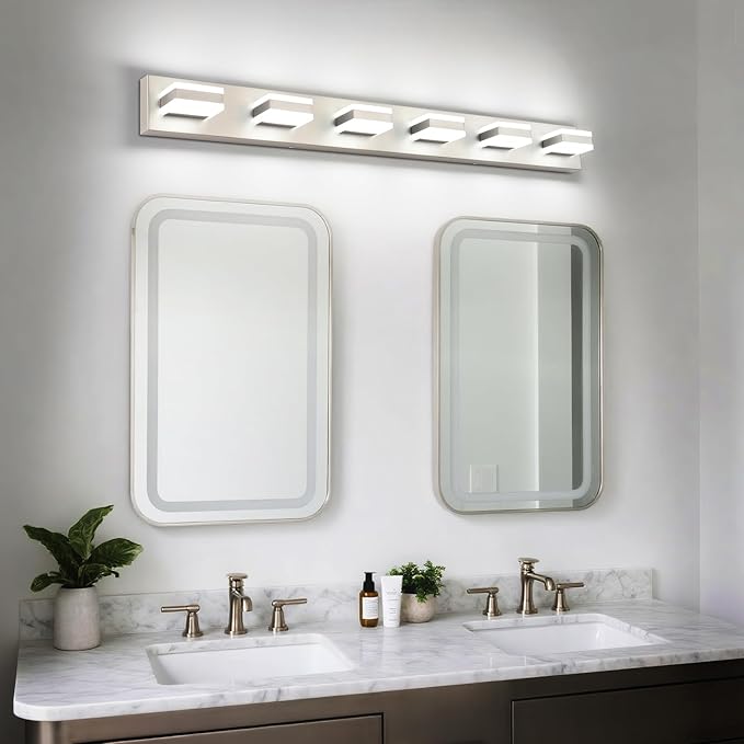 SOLFART Bathroom Vanity Lights, Brushed Nickel Light Fixtures for Bathroom Above Mirror, 6 Light Led Vanity Lighting,5 Color Temperature Adjustable,Bath Lighting Fixture Nickel