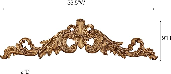 Salvatar Wall Art Topper | Large, Wide Doorway Design | Antique Aged Gold Metallic Finish | Openwork Acanthus Leaf Scrolls with Ornate Fleur De Lis | Hang Alone or Above A Door, Window, or Artwork