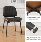 Dining Chairs Set of 2, Mid-Century Modern Upholstered PU Leather Chairs with Walnut Bentwood Back and Metal Legs for Kitchen Dining Living Room, Black Vertical Stripes (Black)