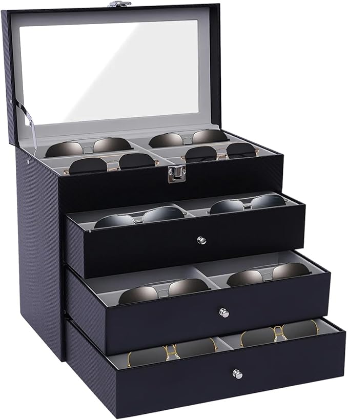 4 Layer Sunglass Organize Box 24 Slots Multiple Glasses Organizer Eyeglass Sunglass Storage Box Display,Black