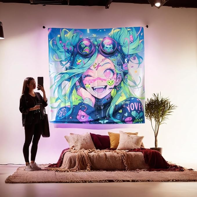 HOUHUANG Anime Fluorescent Tapestry - 59x59 Inches Large Wall Hanging for Room Decoration, Glow-in-the-Dark Trippy Boho Style with Blacklight Effects, Perfect for Bedroom and Custom Tapestry Lovers (The Winning Girl)