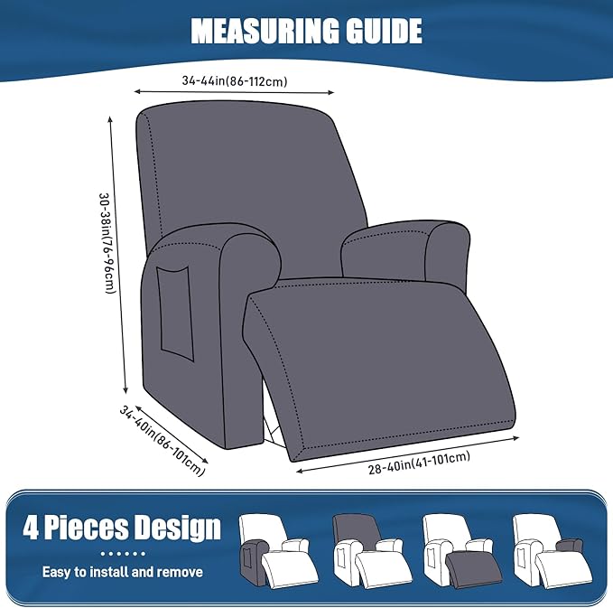 TAOCOCO Recliner Chair Covers 4-Pieces for Oversized Recliner, Stretch Recliner Slipcover for Large Recliners Washable Polyester Soft Fabric Furniture Protector (Oversized Recliner, Khaki)