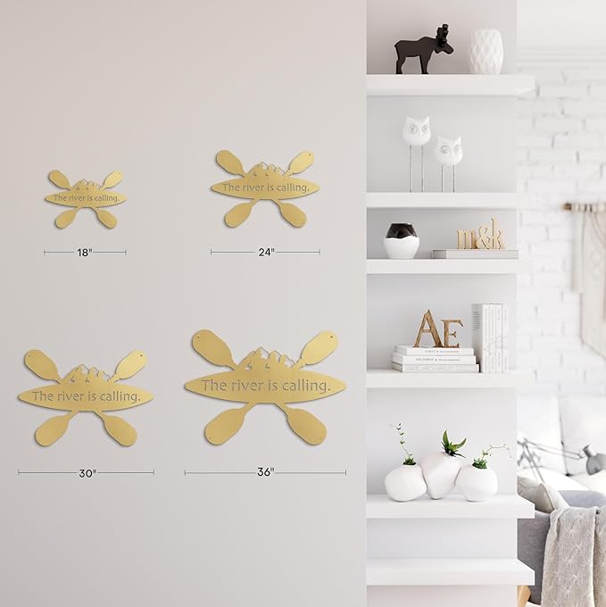 SIGNLEADER Metal Wall Art Decor - Kayak with Paddles Sport Minimalist Modern Abstract Wall Sculpture Hanging Home Decoration for Living Room, Bedroom, Bathroom, Kitchen, Studio, Outdoor - 36" Gold