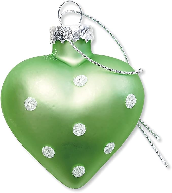 Lillian Vernon Dot Heart Valentines Ornaments - 12-Piece Set, Blown Glass, Handcrafted Hanging Tree Decorations, Valentine’s Day Holiday & Party Decor, 2.5 in