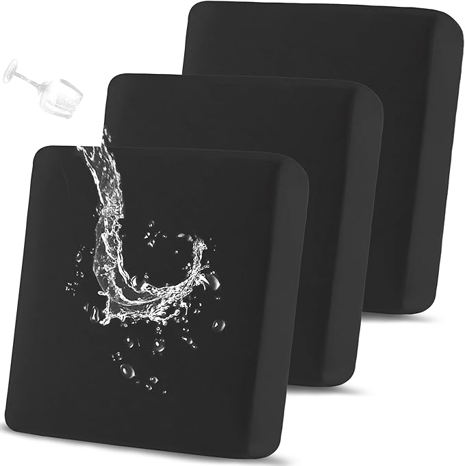 Waterproof Couch Cushion Covers 3 Seater Covers, Stretch Individual Sofa Seat Covers, Reversible Couch Furniture Protector for Pets(3-Piece Sofa Cushion Cover, Black)