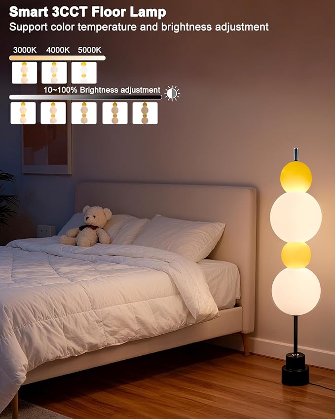 Lightdot Yellow Globe Floor Lamp with 3 Color Temperatures LED Bulbs Included,Dimmable Floor Lamps with Touch Switch,Unique Modern Standing Tall Lamp for Bedroom Living Room/Sofa Beside/Corner Decor