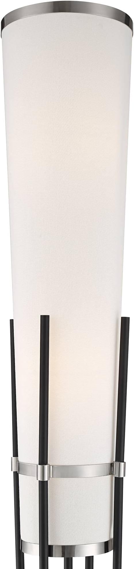 Possini Euro Design Flute Mid Century Modern 64" Tall Floor Lamp Standing with Smart Socket Satin Black Brushed Nickel Metal White Linen Shade for Living Room Family Bedroom Office House