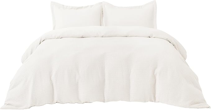 Bedsure Luxury Waffle Duvet Cover Queen Size - Textured Duvet Cover Set, Soft, Breathable Bedding Set (90"x90") with 2 Pillow Shams for All Season, Irovy White, Comforter Not Included