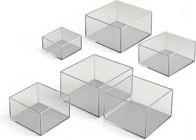 Acrylic Nesting Risers Display Stands Cube Boxes with Hollow Bottoms 6Pcs Clear Acrylic Boxes for Display (Clear)