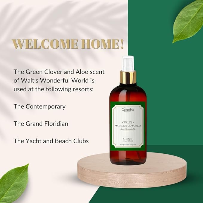 Walt’s Wonderful World Disney Room Spray – Set of 2 – Long-Lasting Disney-Inspired Green Clover & Aloe Scent – Fresh Disney World Hotel & Park Magic Spray – 4 oz Each