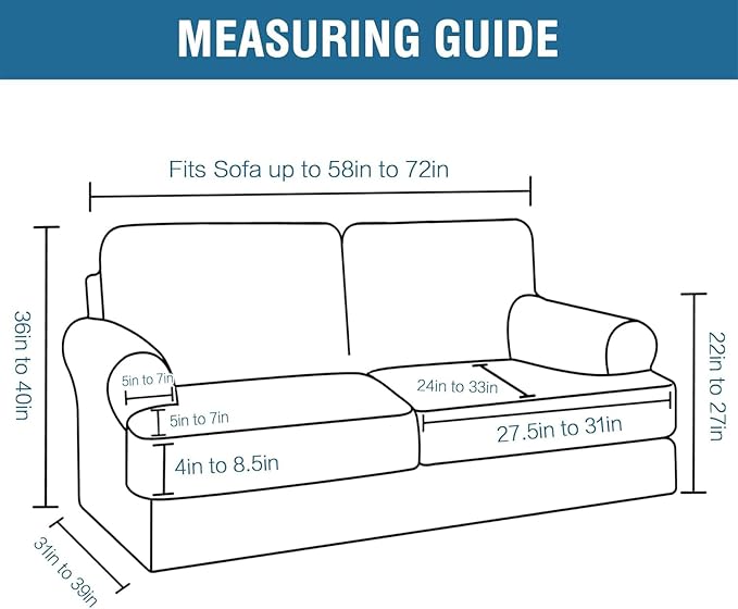 H.VERSAILTEX Sofa Cover 3 Piece T Cushion Loveseat Slipcovers Thick Velvet Couch Cover Stretch T Cushion Sofa Covers for 2 Cushion Couch with 2 Individual T Cushion Covers, Cream