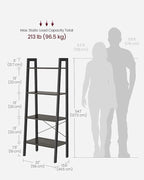 VASAGLE Ladder Shelf, 4-Tier Bookshelf, Storage Rack, Bookcase with Steel Frame, for Living Room, Home Office, Kitchen, Bedroom, Industrial Style, Charcoal Gray and Ink Black ULLS044B04