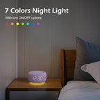 Buffbee Sound Machine & Alarm Clock 2-in-1, 0-100% Clock Face Brightness, Bottom Colored Light, Sleep Timer, Precise 30-Level Volume White Noise Machine, Digital Alarm Clocks for Bedrooms - Purple
