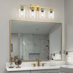 Modern Brushed Gold 4 Light Bathroom Light Fixtures, 24 inch Vanity Lights for Bathroom with Clear Glass, Bathroom Vanity Light for Mirror Kitchen Living Room Hallway Cabinet Porch