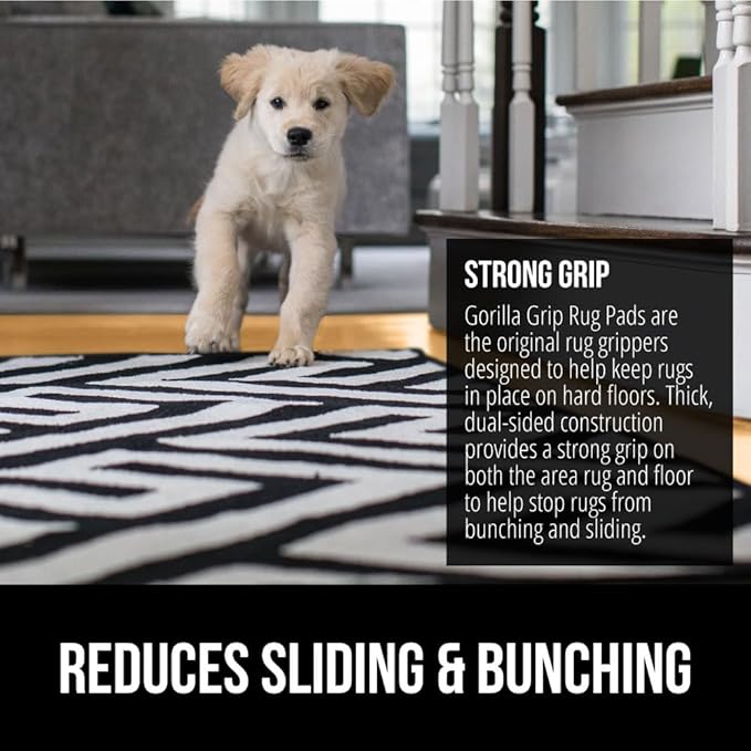 GORILLA GRIP Strong Rug Pad Gripper, 3x5 FT, US Designed, Grips Help Keep Area Rugs Safe and in Place, Slip and Skid Resistant Pads for Hard Floors, Under Carpet Mat Cushion and Hardwood Protection