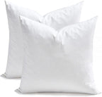 Feathers Down Pillow Inserts 14x14, Set of 2, 100% Organic Cotton Shell, Soft Decorative Square Throw Pillows for Living Room Sofa, Couch, or Bed (White)
