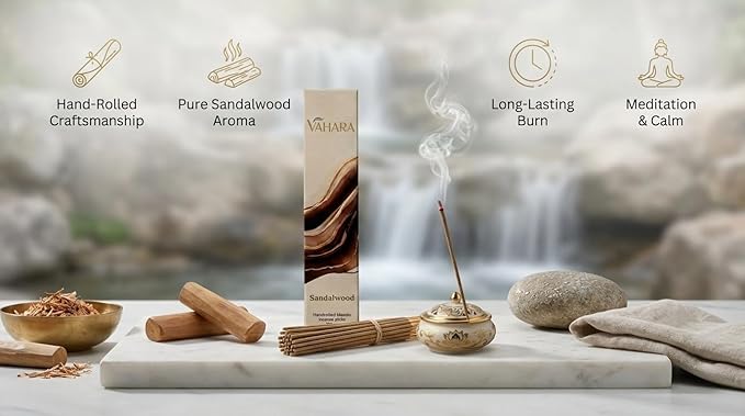 Sandalwood Incense Sticks – Natural Hand-Rolled Masala Incense (100g) for Meditation, Yoga, Relaxation & Home Aromatherapy