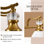 ANDY STAR Bathroom Light Fixture, 3-light Brass Vanity Light, Vintage Bathroom Lights Over Mirror with Crystal Beads, Wall Sconce Lighting with Frosted Milky Glass Shade, E26 Base (Bulbs Not Included)