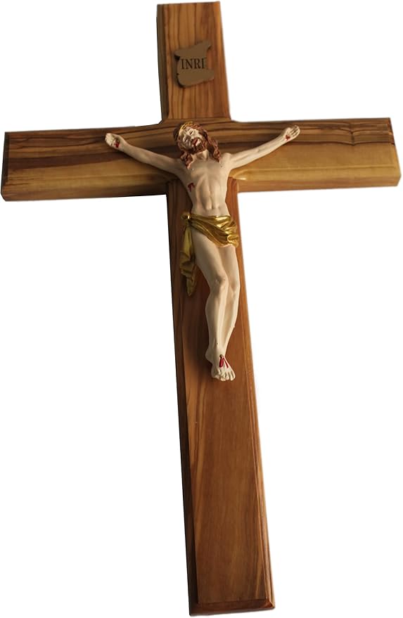 Holy Land Market Olive Wood Cross from Bethlehem - Includes Certificate & Prayer Card, 14 Inch Wall Hanging Decor